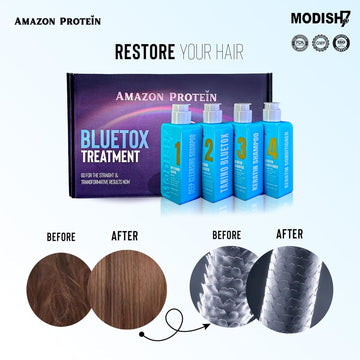Amazon Protein Bluetox Monodose Kit – 4-Step Professional Hair Straightening & Repair Treatment